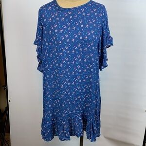 Southern Stitch blue floral print ruffle sleeve and hem dress, Medium